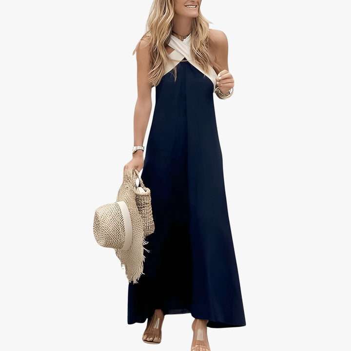 Women's Smock Sun Maxi Summer Dress with Cross Neckline