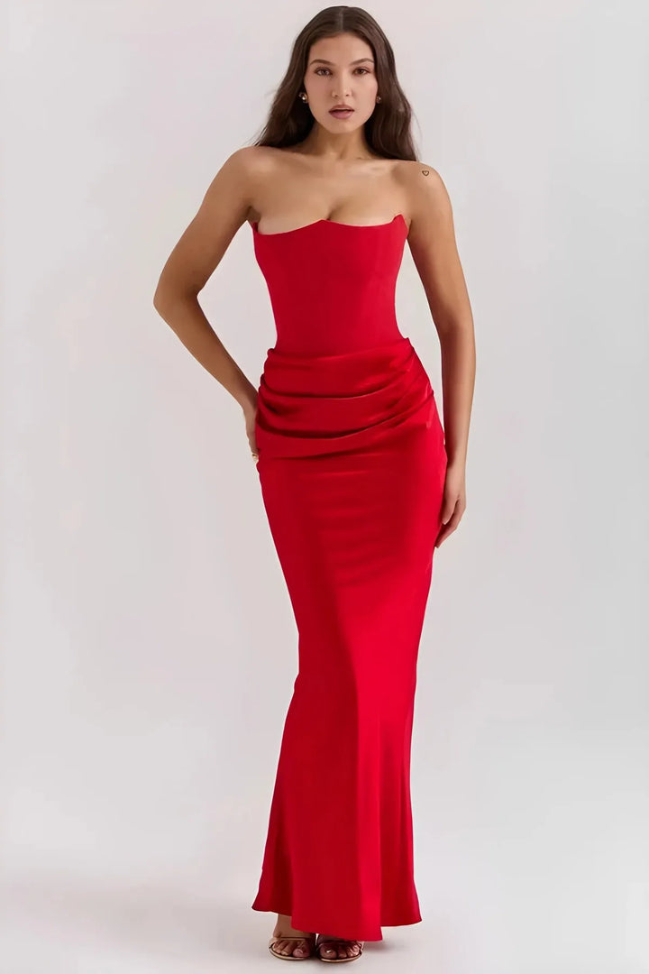 Women's Elegant Stunning Maxi Dress with Corset Bodice and Pleated Waistband