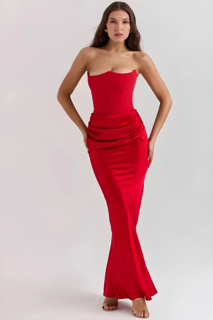 Women's Elegant Stunning Maxi Dress with Corset Bodice and Pleated Waistband