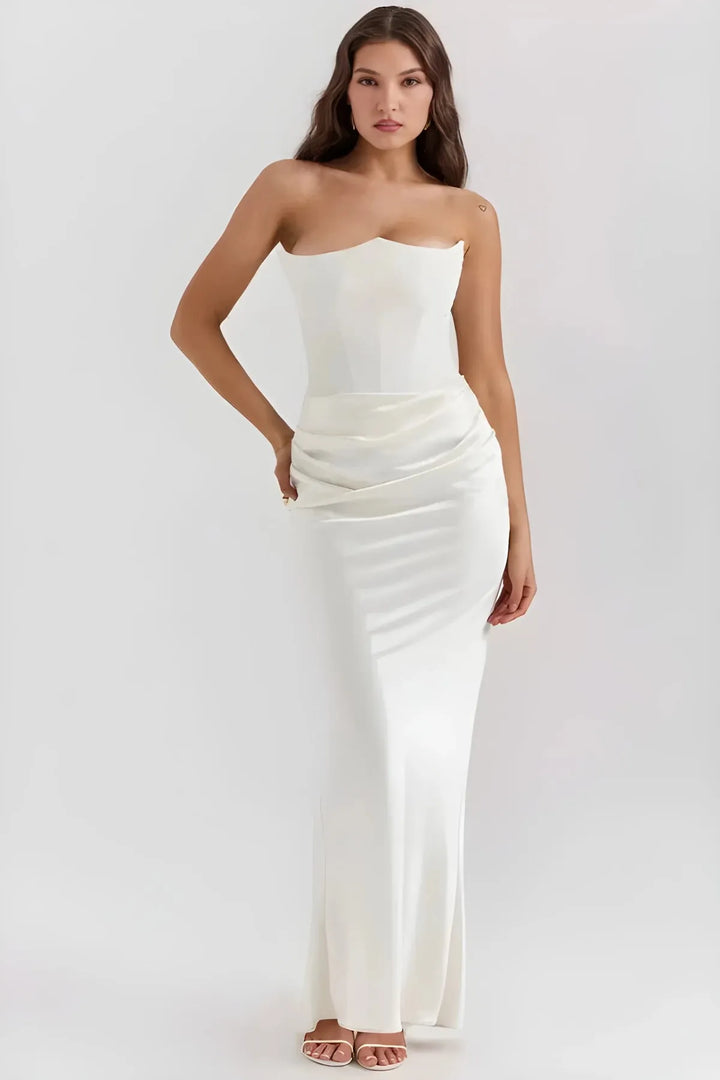 Women's Elegant Stunning Maxi Dress with Corset Bodice and Pleated Waistband