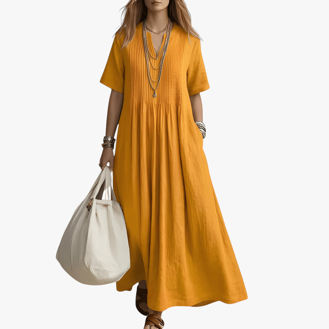 Women's Boho Smock Maxi Summer Dress with V Neck