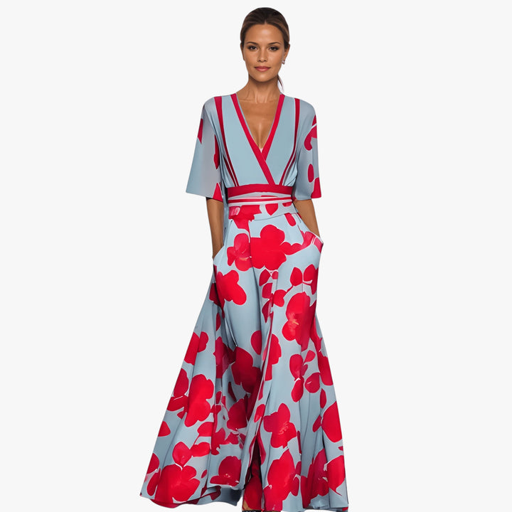 Women's Floral Wrap Maxi Summer Dress with Pockets