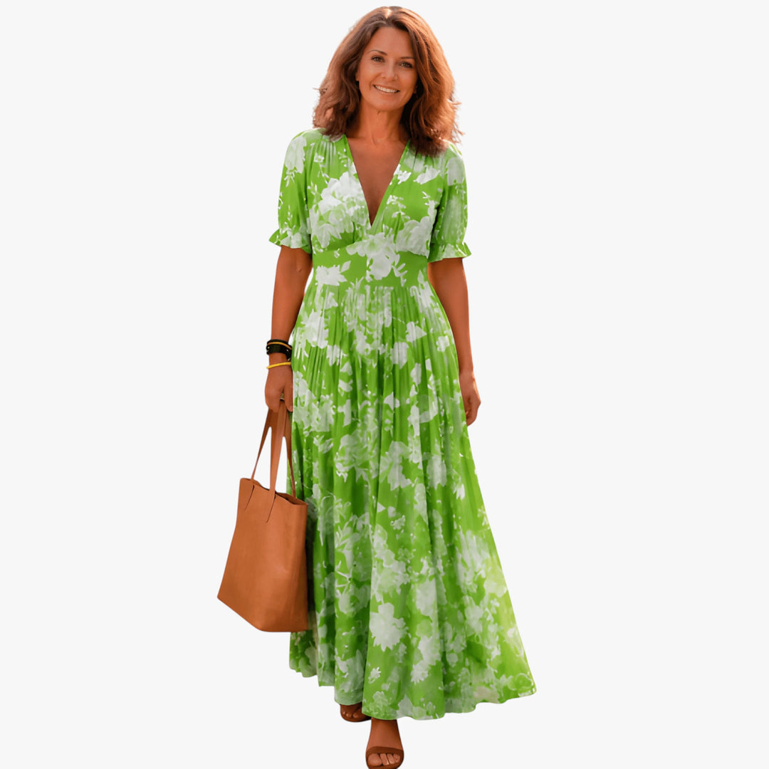 Women's Floral Boho Maxi Summer Dress with Puff Sleeves