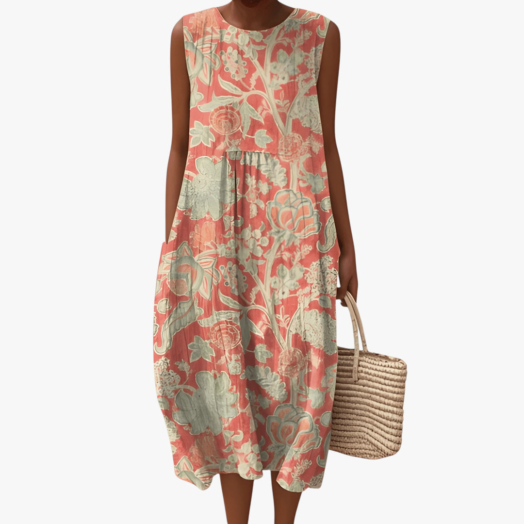 Women's Vintage Boho Midi Summer Dress with Pockets