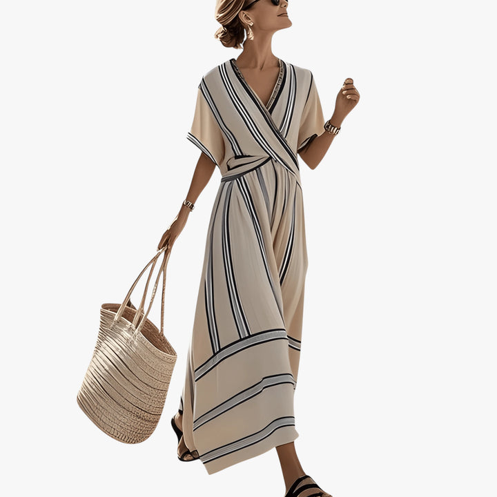 Women's Boho Striped Maxi Summer Dress with Wrap Neckline
