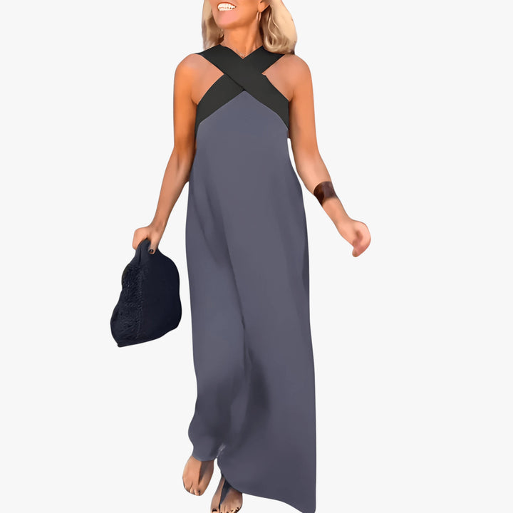 Women's Smock Sun Maxi Summer Dress with Cross Neckline