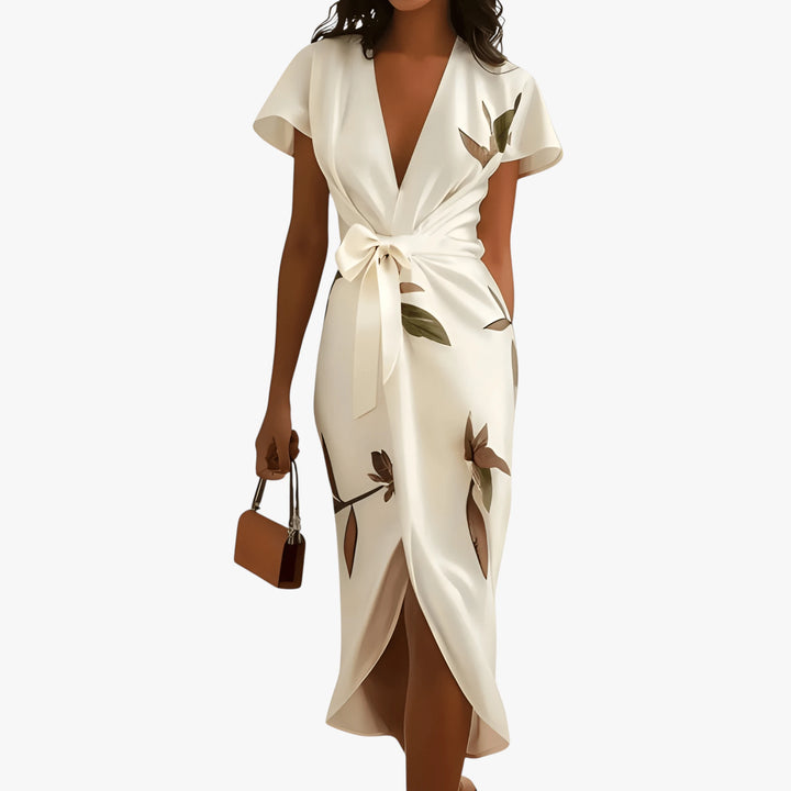 Women's Floral Wrap Midi Summer Dress with Ruffles