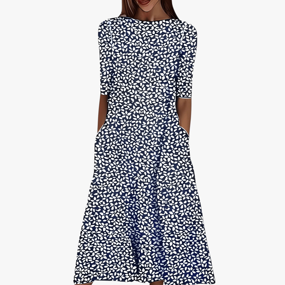 Women's Floral Casual Midi Summer Dress with Pockets