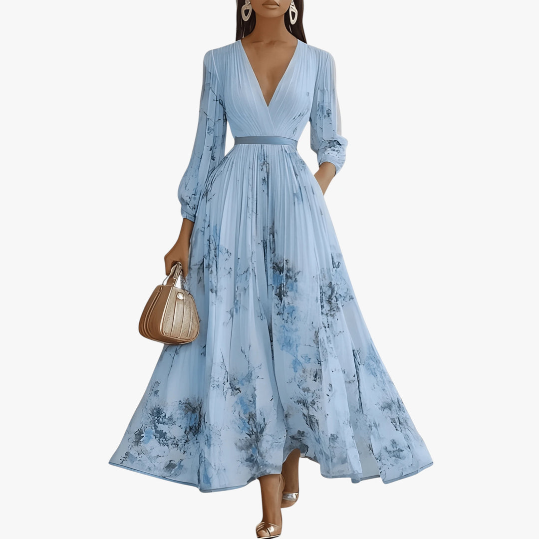 Women's Floral Elegant Maxi Summer Dress with Pleats