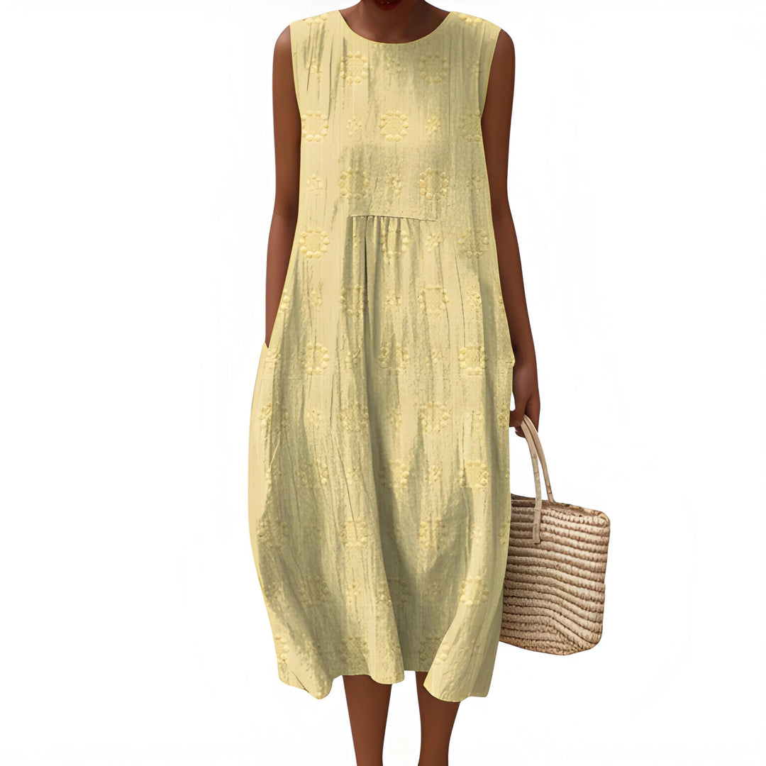 Women's Smock Elegant Midi Summer Dress with Embroidered Detail