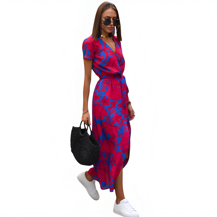 Women's Floral Wrap Midi Summer Dress with Tie Waist