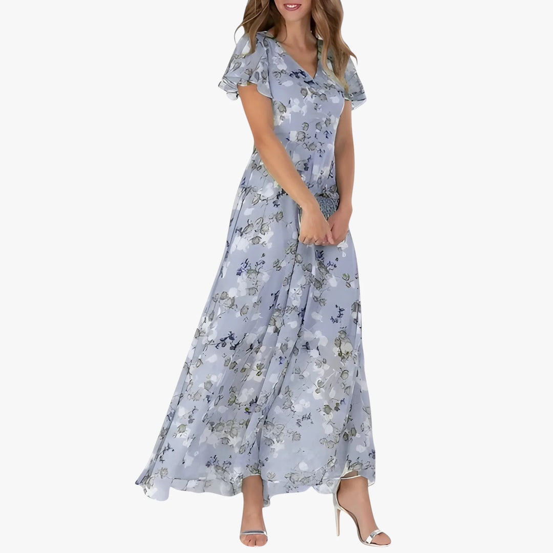 Women's Floral Boho Midi Summer Dress with Puff Sleeves
