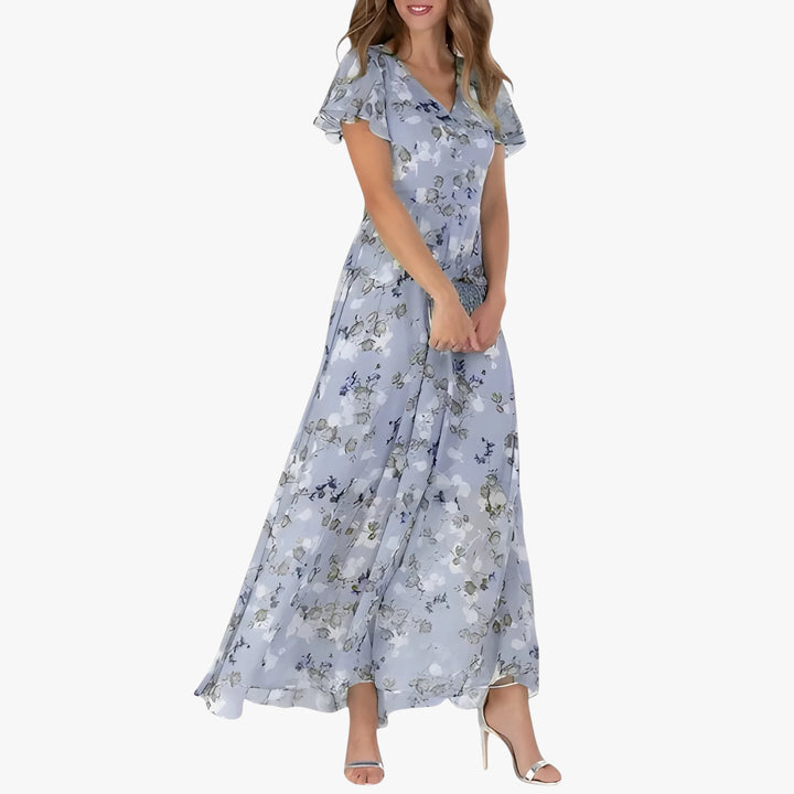 Women's Floral Boho Midi Summer Dress with Puff Sleeves