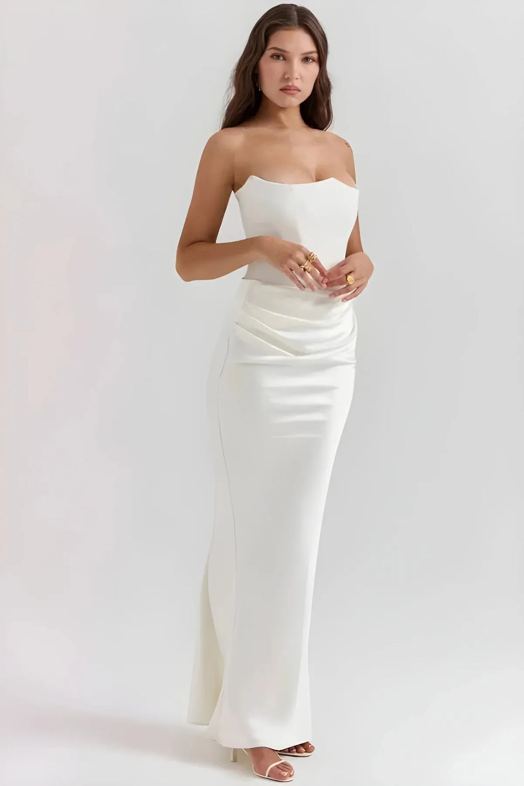 Women's Elegant Stunning Maxi Dress with Corset Bodice and Pleated Waistband