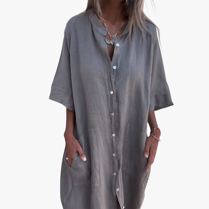 Women's Fancy Maxi Summer Dress with Button Down Closure and Pockets