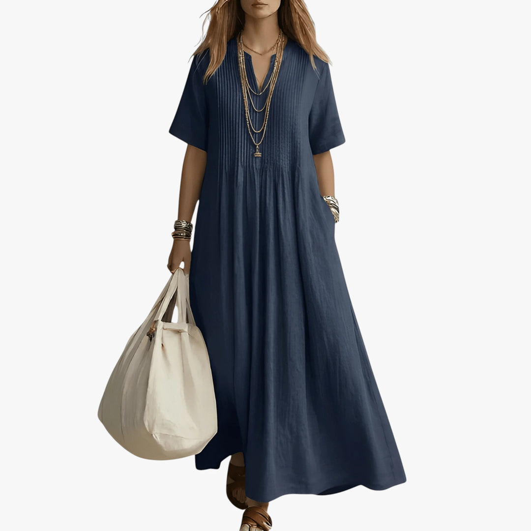 Women's Boho Smock Maxi Summer Dress with V Neck