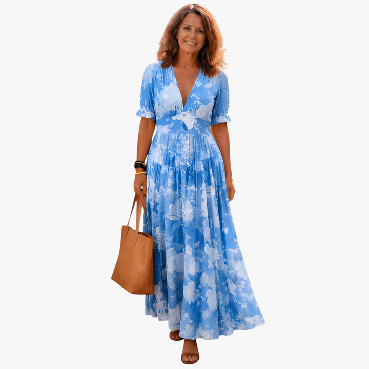 Women's Floral Boho Maxi Summer Dress with Puff Sleeves