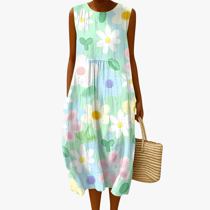 Women's Vintage Boho Midi Summer Dress with Pockets