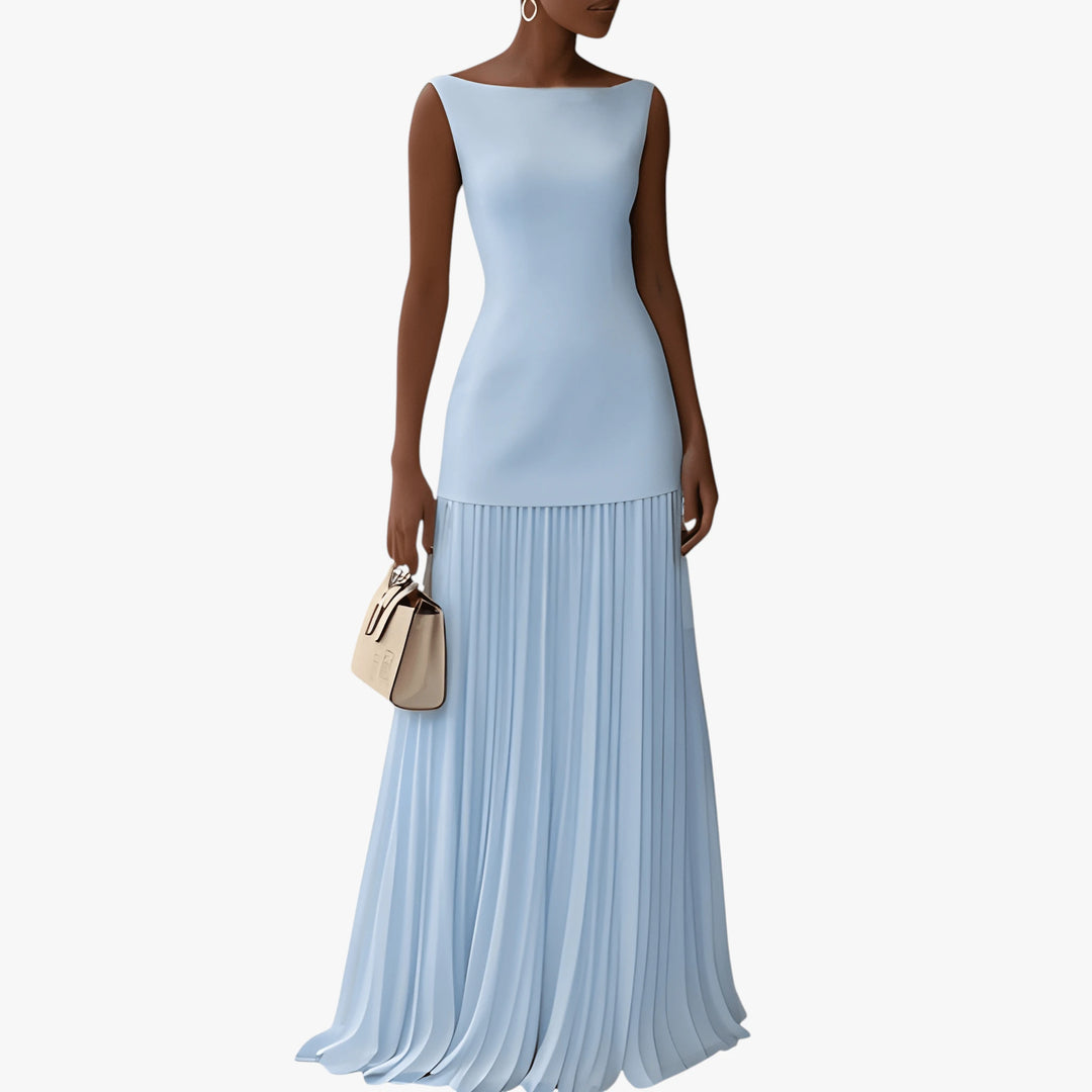 Women's Formal Elegant Maxi Wedding Guest Dress with Pleats
