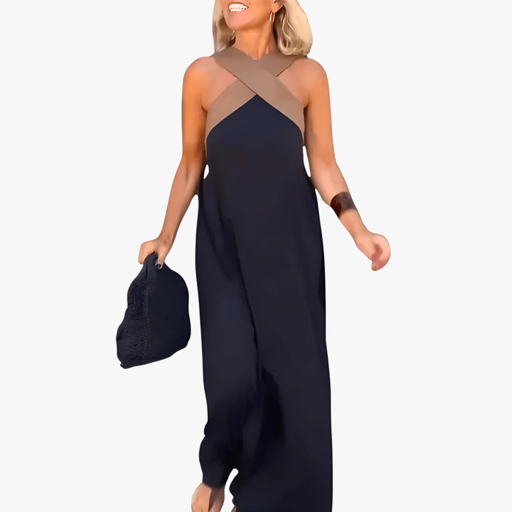 Women's Smock Sun Maxi Summer Dress with Cross Neckline