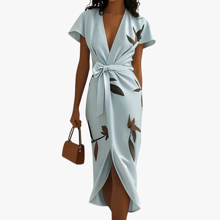 Women's Floral Wrap Midi Summer Dress with Ruffles