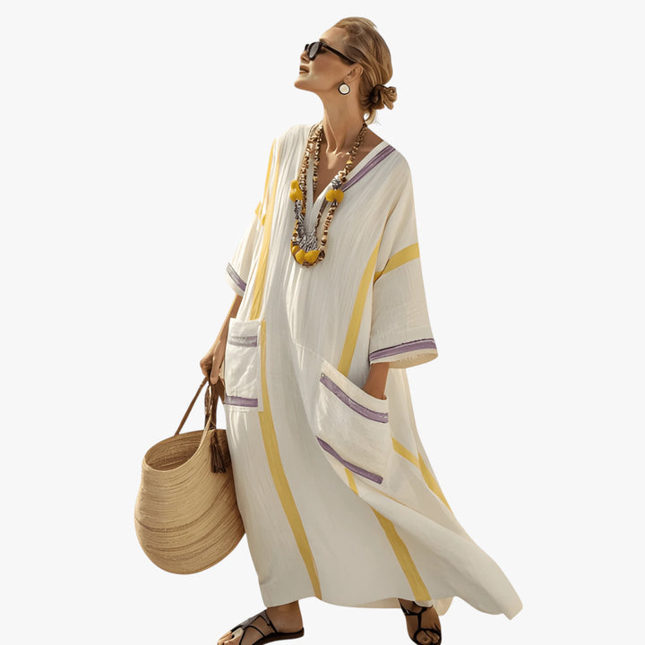 Women's Boho Smock Maxi Summer Dress with Sleeves