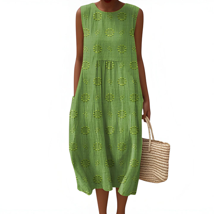 Women's Smock Elegant Midi Summer Dress with Embroidered Detail