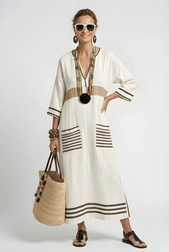 Women's Boho Sun Maxi Dress with Pockets and Pleated Detail
