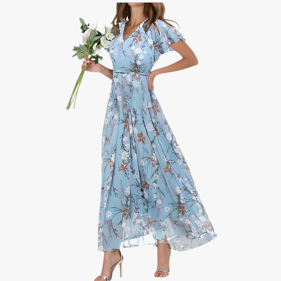 Women's Floral Boho Midi Summer Dress with Puff Sleeves