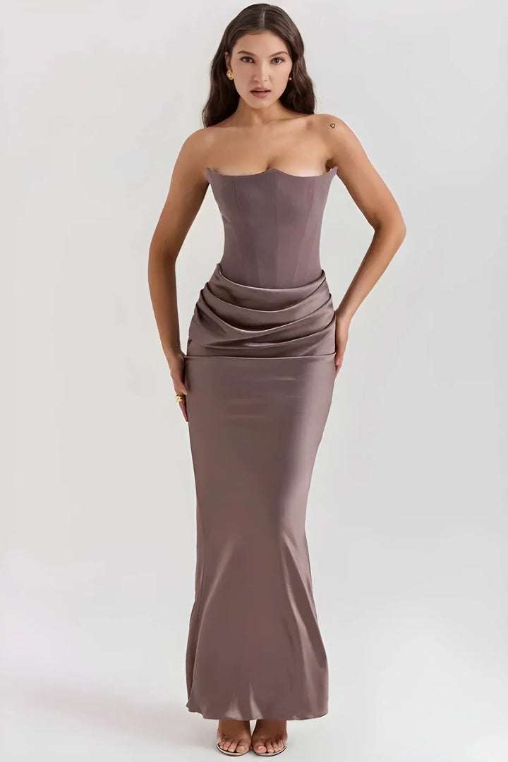 Women's Elegant Stunning Maxi Dress with Corset Bodice and Pleated Waistband