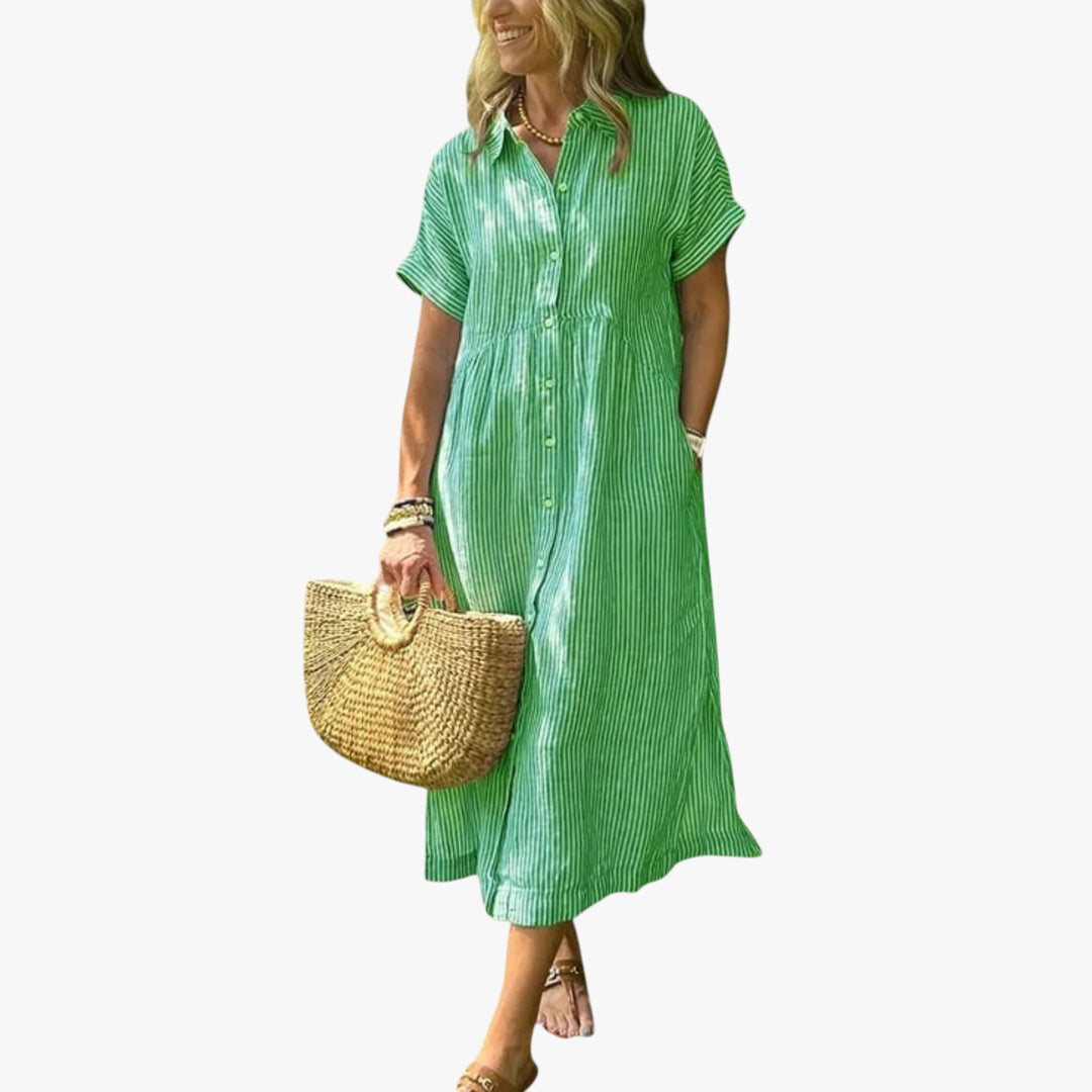 Women's Boho Shirt Midi Summer Dress with Striped Pattern