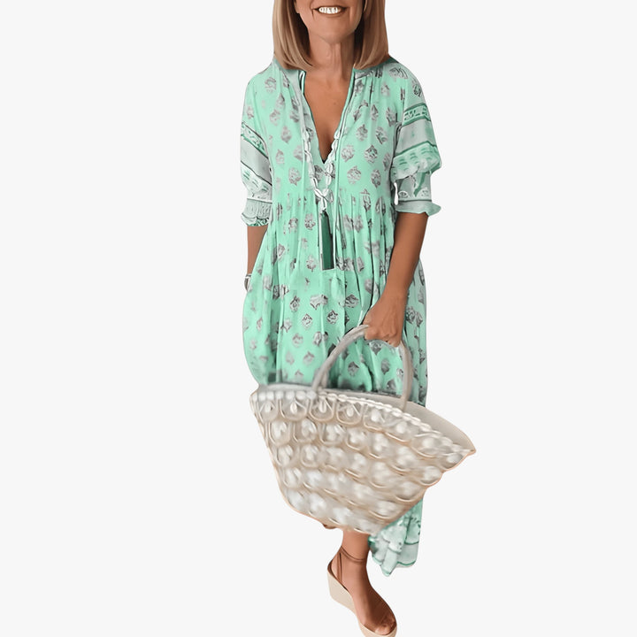 Women's Floral Midi Summer Dress with Puff Sleeves