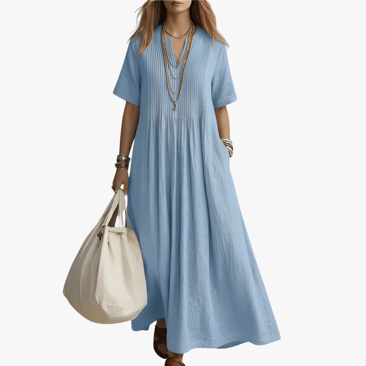 Women's Boho Smock Maxi Summer Dress with V Neck