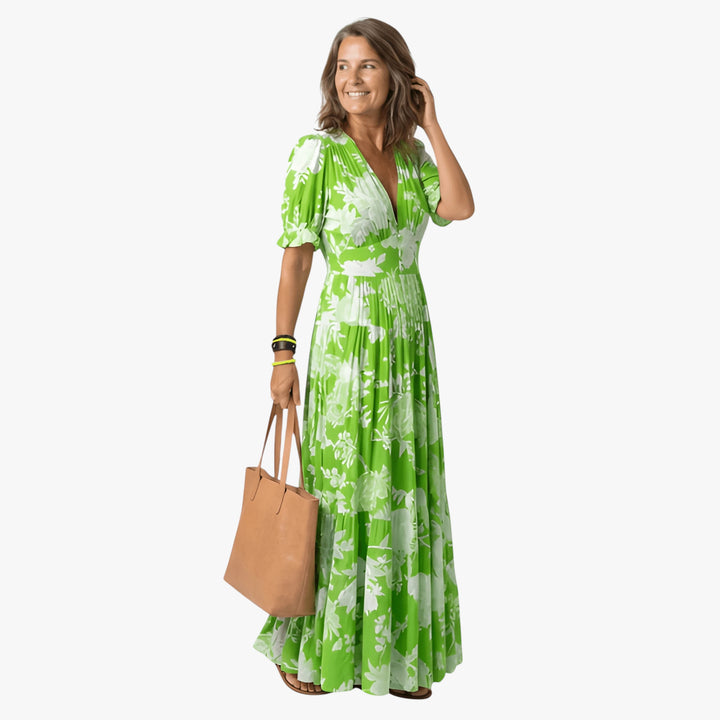 Women's Floral Boho Maxi Summer Dress with Puff Sleeves