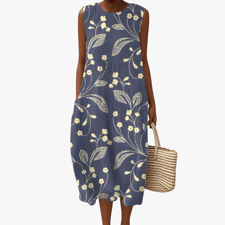 Women's Vintage Boho Midi Summer Dress with Pockets