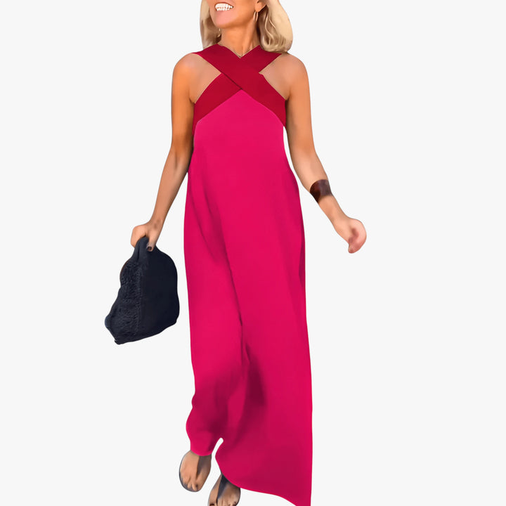 Women's Smock Sun Maxi Summer Dress with Cross Neckline