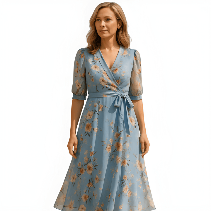 Women's Floral Wrap Maxi Summer Dress with Puff Sleeves