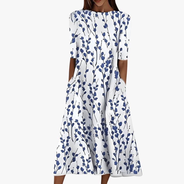 Women's Floral Casual Midi Summer Dress with Pockets