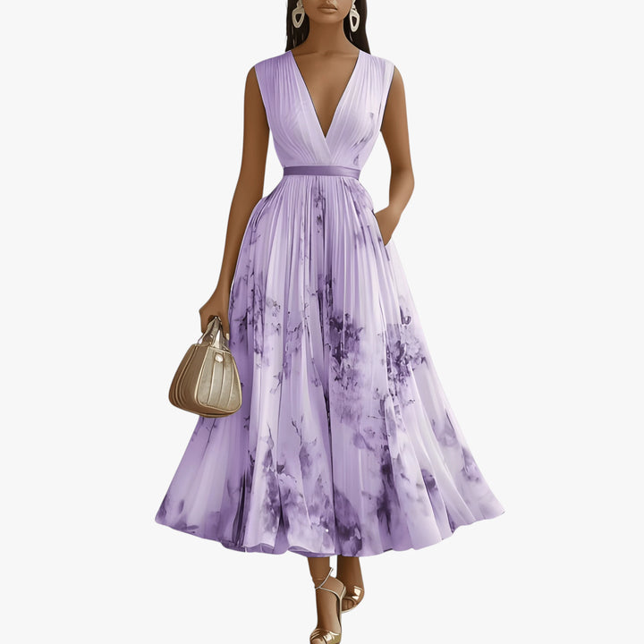 Women's Floral Elegant Maxi Summer Dress with Pleats