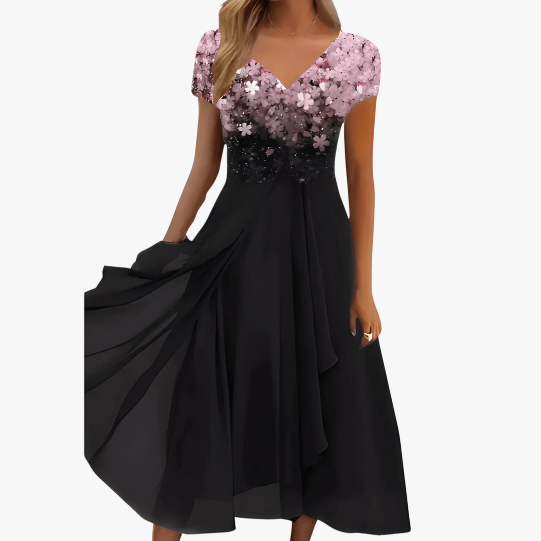 Women's Sparkly Elegant Midi Summer Dress with Short Sleeves