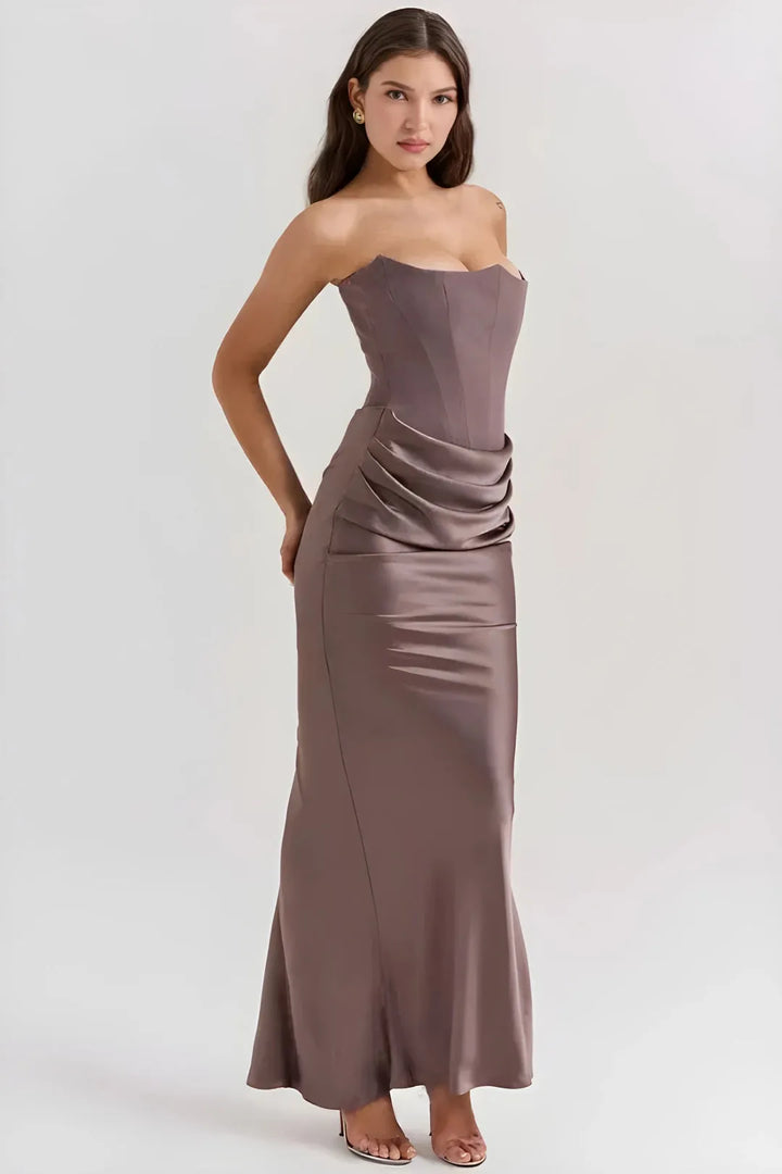 Women's Elegant Stunning Maxi Dress with Corset Bodice and Pleated Waistband