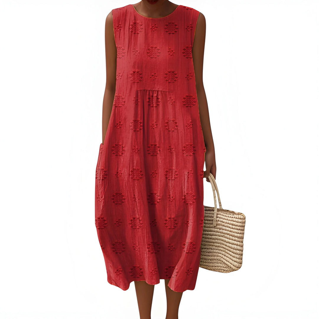 Women's Smock Elegant Midi Summer Dress with Embroidered Detail