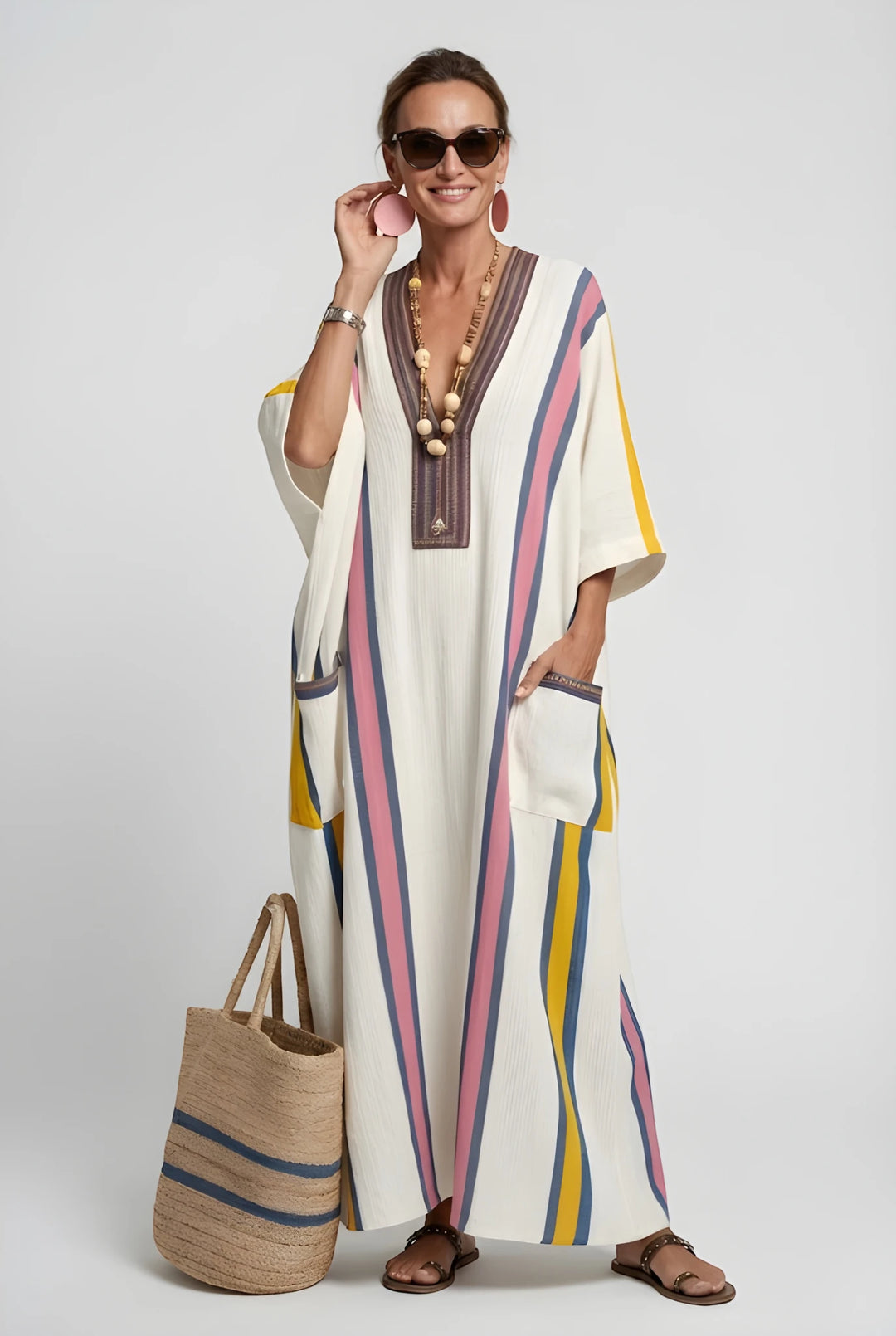 Women's Boho Sun Maxi Dress with Pockets and Pleated Detail