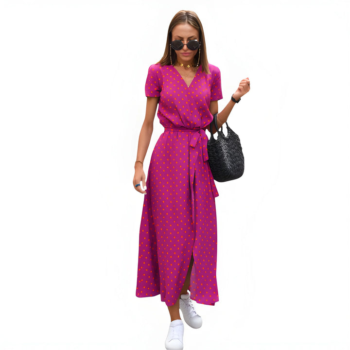 Women's Floral Wrap Midi Summer Dress with Tie Waist