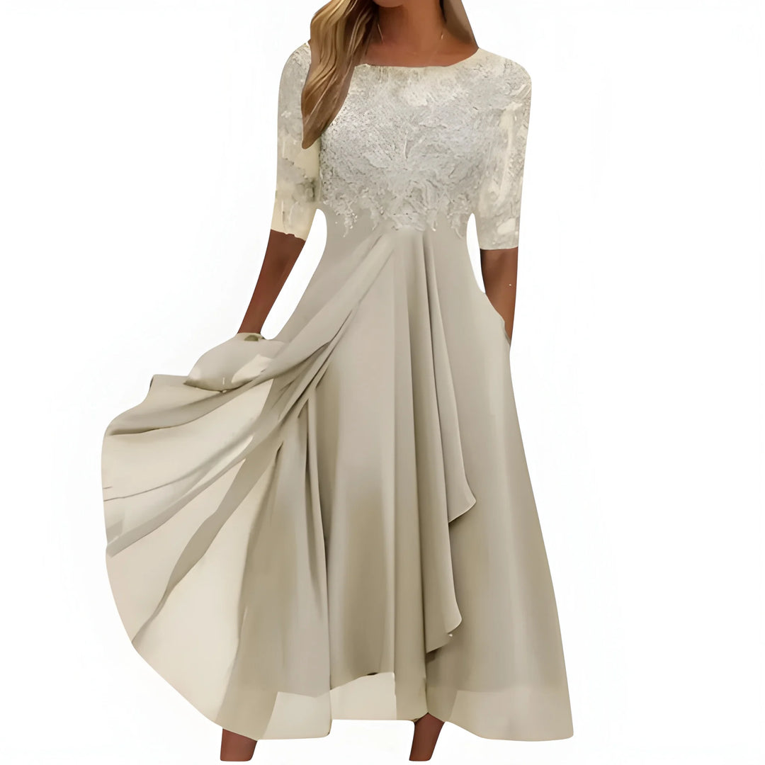 Women's Formal Elegant Midi Summer Dress with Embroidered Detail