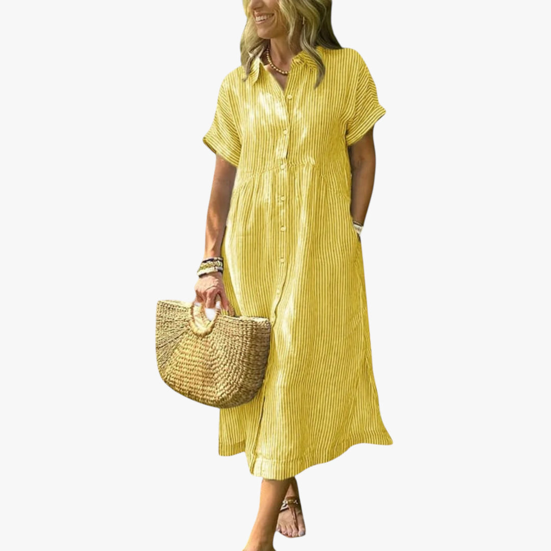 Women's Boho Shirt Midi Summer Dress with Striped Pattern