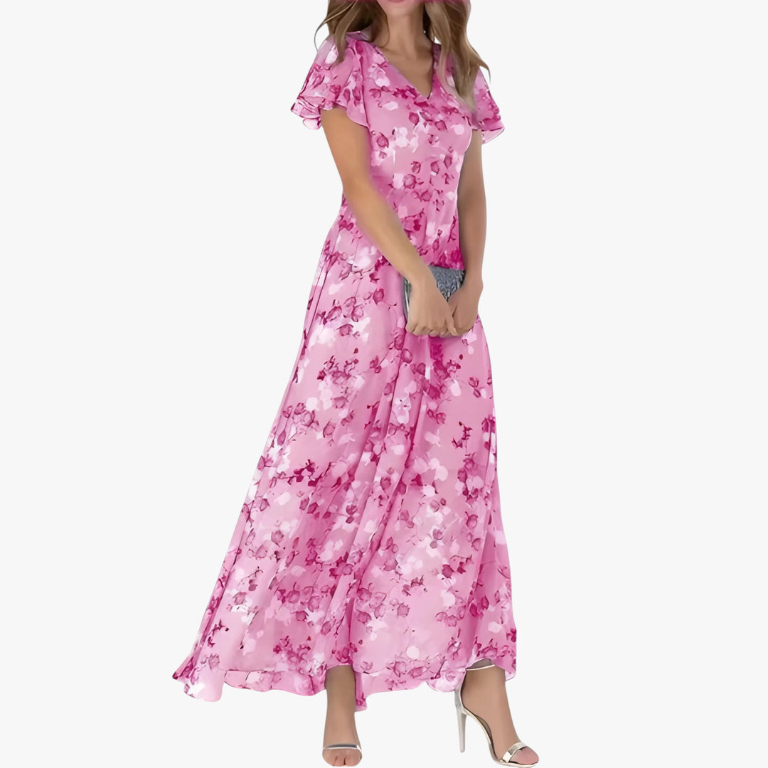 Women's Floral Boho Midi Summer Dress with Puff Sleeves