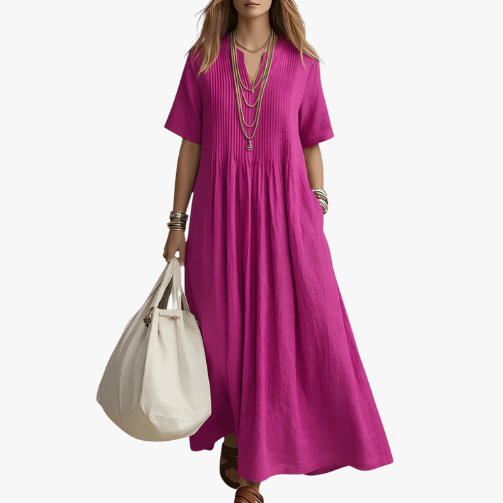 Women's Boho Smock Maxi Summer Dress with V Neck