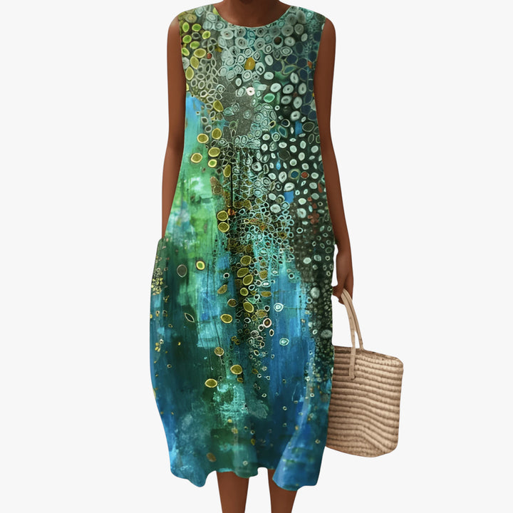 Women's Vintage Boho Midi Summer Dress with Pockets