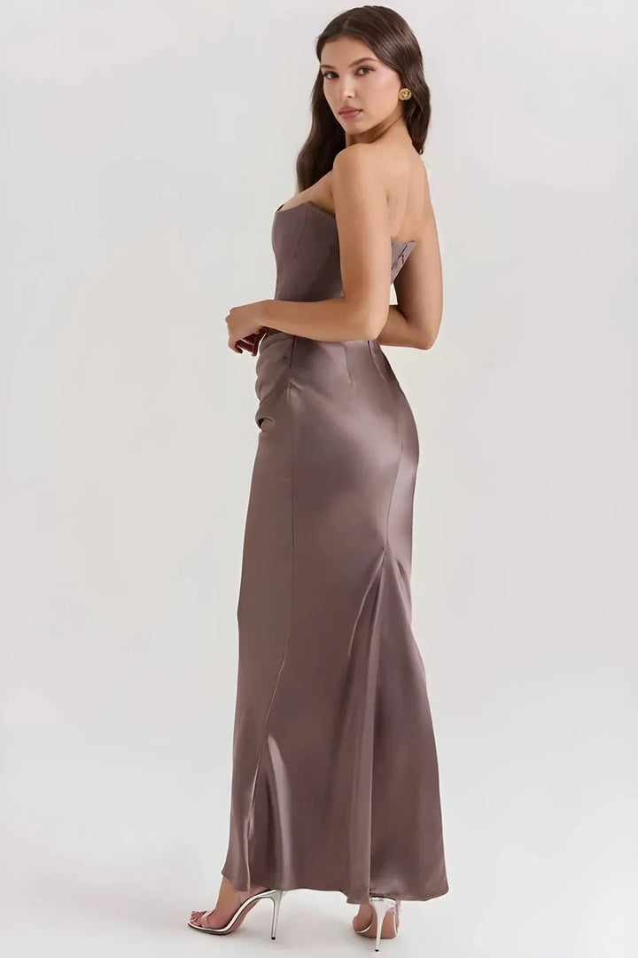 Women's Elegant Stunning Maxi Dress with Corset Bodice and Pleated Waistband